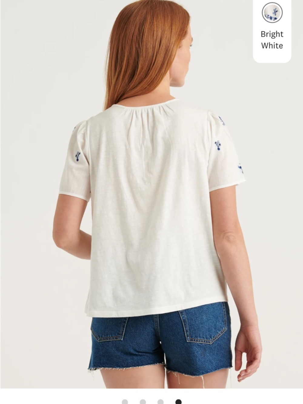 Lucky Brand White Short-Sleeve Top with Blue Floral Embroidery - Picture 7 of 7